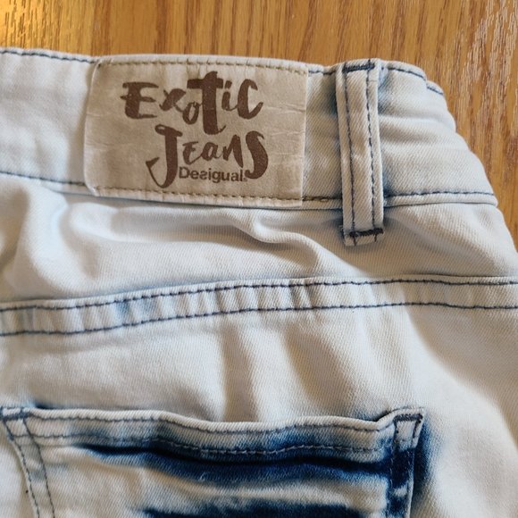 DESIGUAL EXOTIC JEANS 6 bleached patched stitched stretch denim cropped sz 30 - Picture 8 of 9